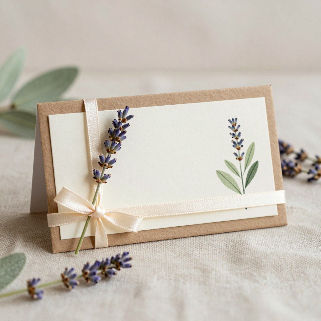 Bon cadeau massage bien-être avec brin de lavande sur lin